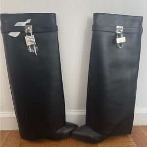Black Leather Givenchy shark boots